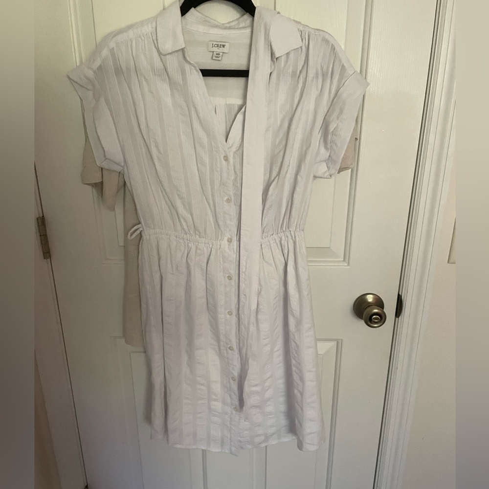 J. CREW White 100% cotton belted shirt dress